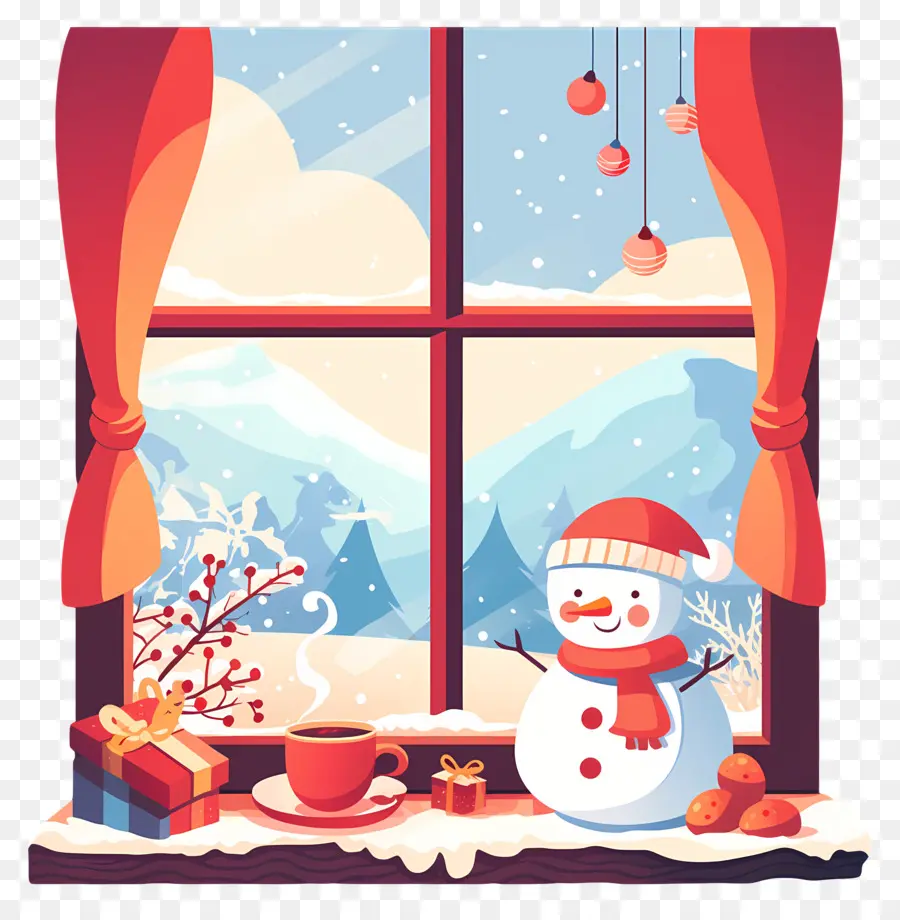 Escena De Invierno，Muñeco De Nieve Con Regalos PNG