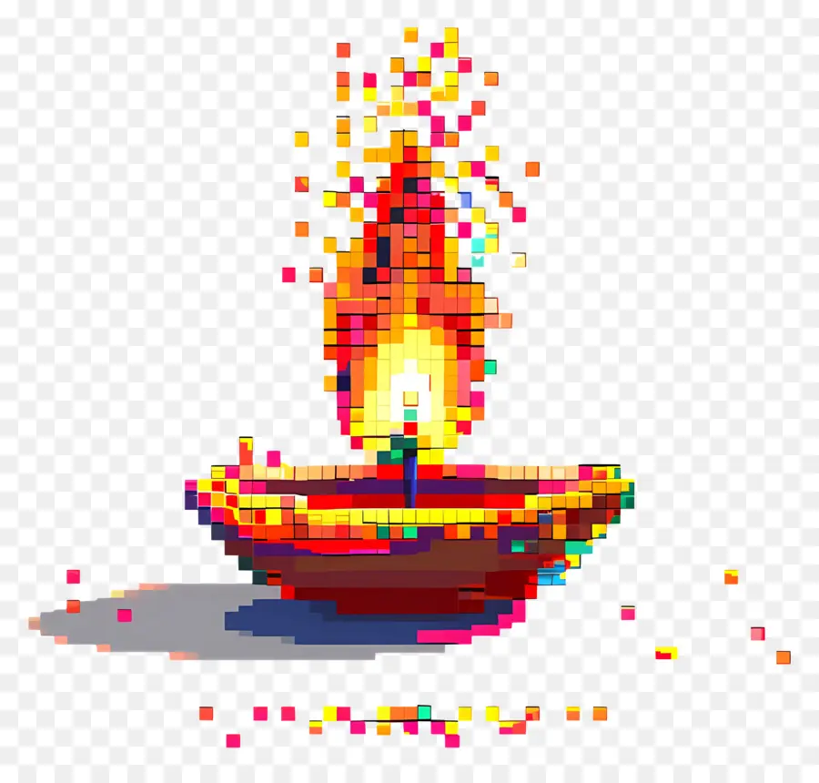 Diwali Diya De Píxeles，Diya Pixelada PNG