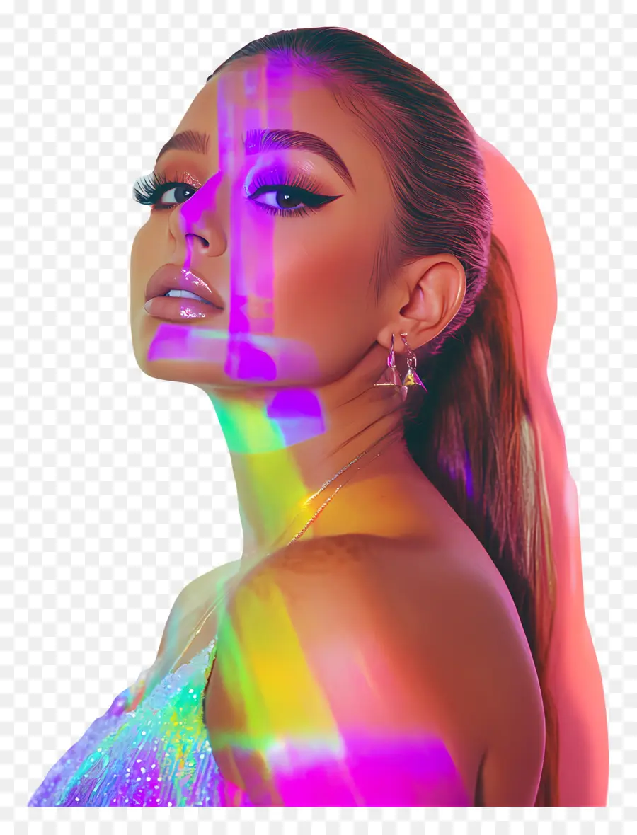 Ariana Grande，Retrato Colorido PNG