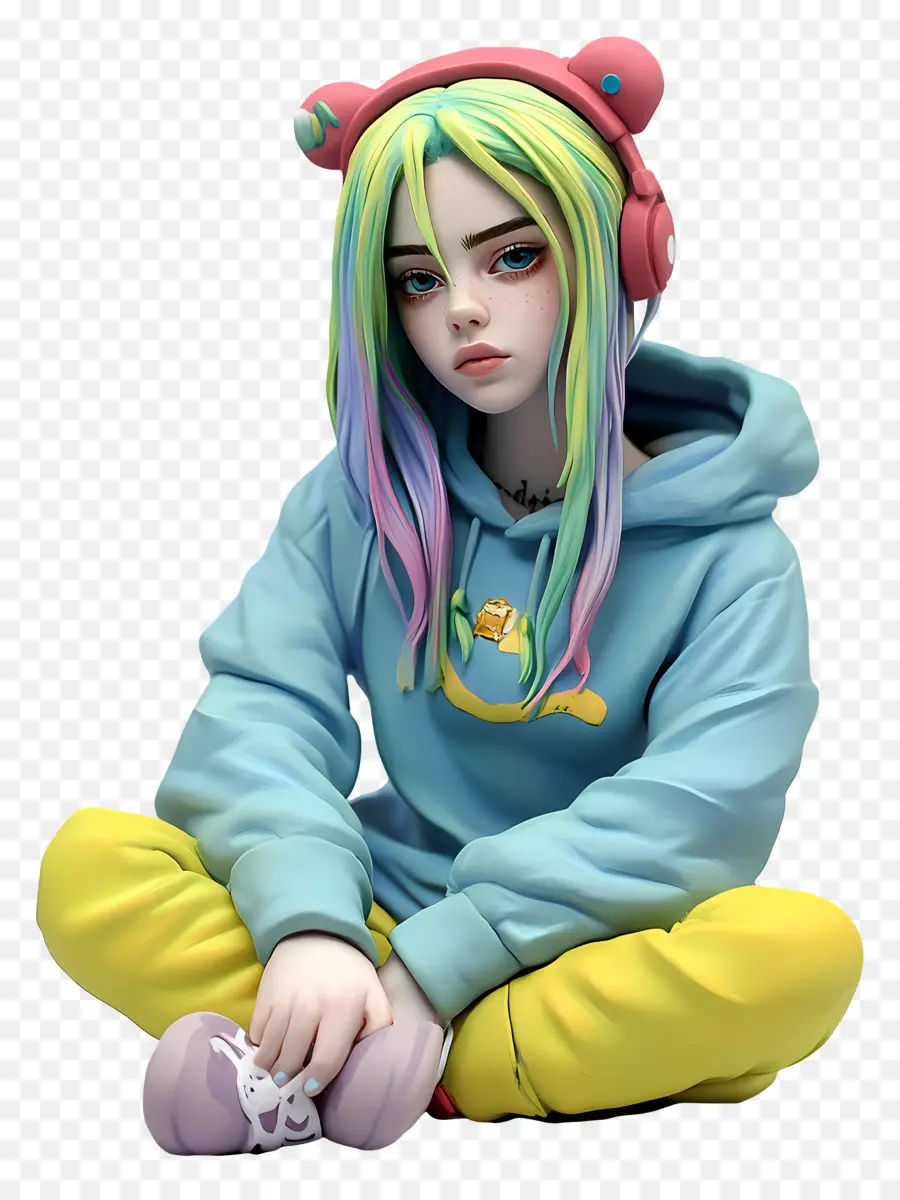 Billie Eilish，Personaje 3d Con Auriculares PNG