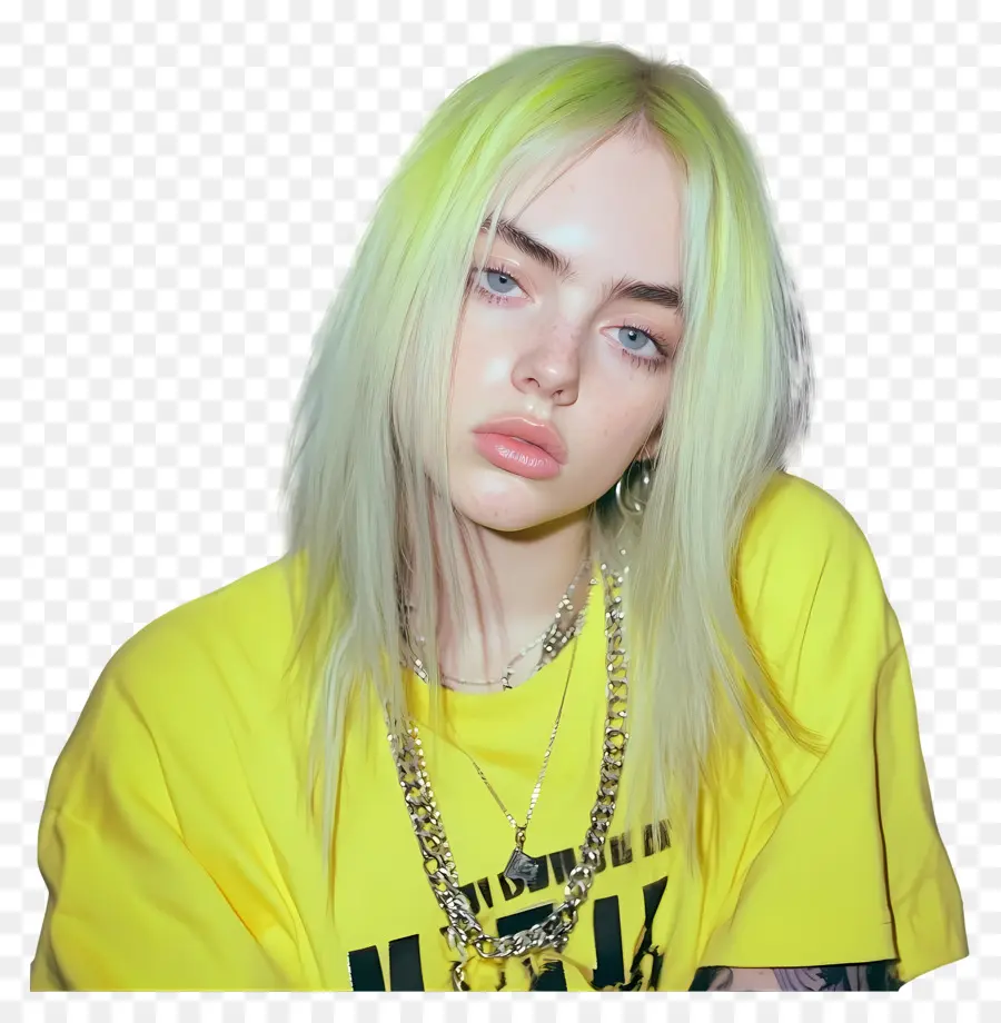 Billie Eilish，Persona Con Sudadera Con Capucha Amarilla PNG