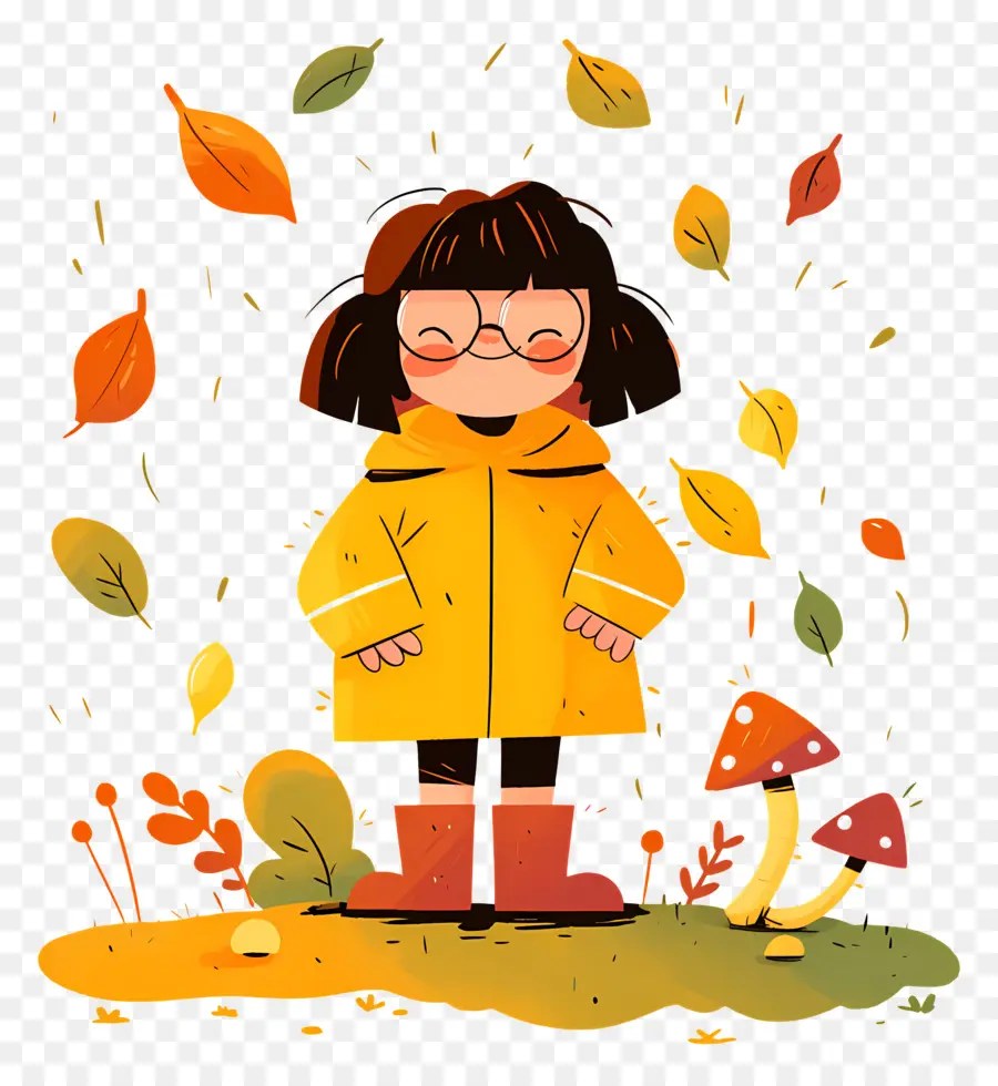 Fondo De Otoño，Chica Con Abrigo Amarillo PNG