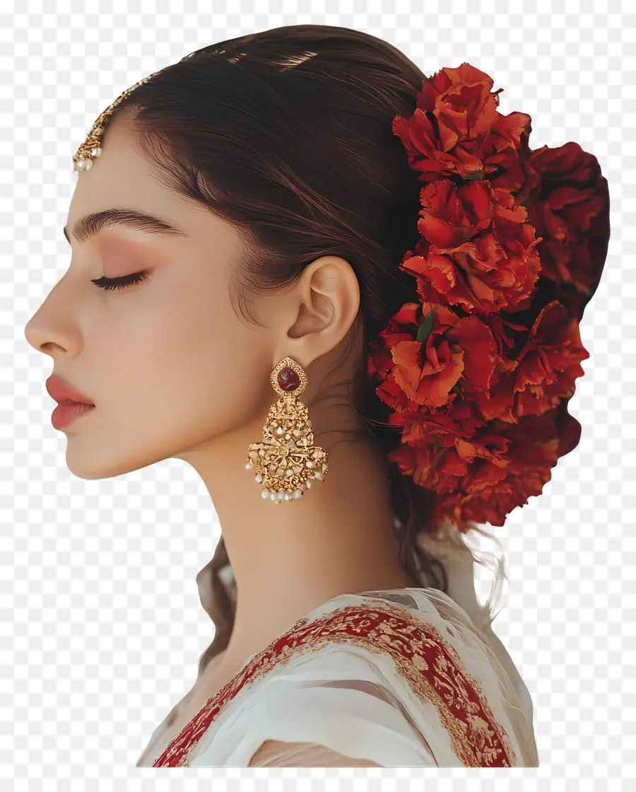 Deepika Padukone，Mujer Con Flores Rojas PNG