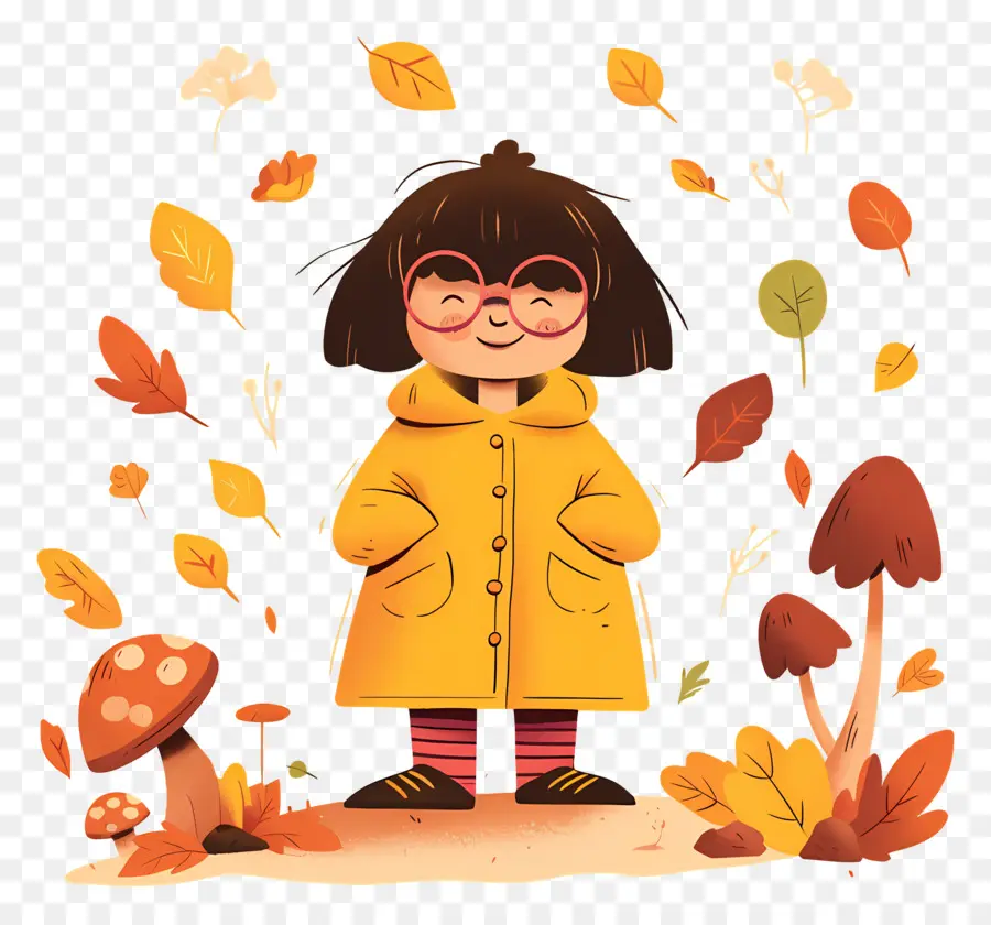 Fondo De Otoño，Chica Con Abrigo Amarillo PNG