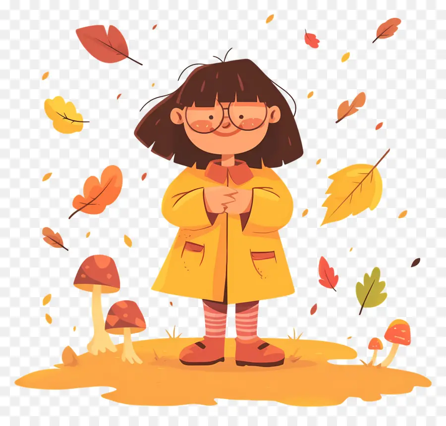 Fondo De Otoño，Chica Con Abrigo Amarillo PNG