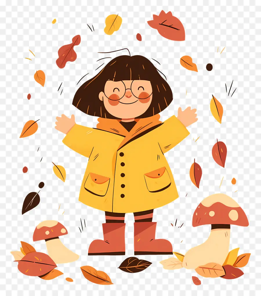 Fondo De Otoño，Chica Con Abrigo Amarillo PNG