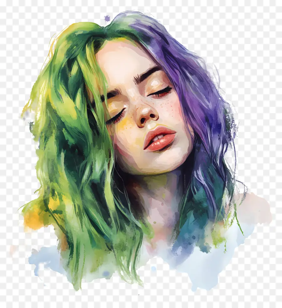 Billie Eilish，Retrato De Cabello Colorido PNG