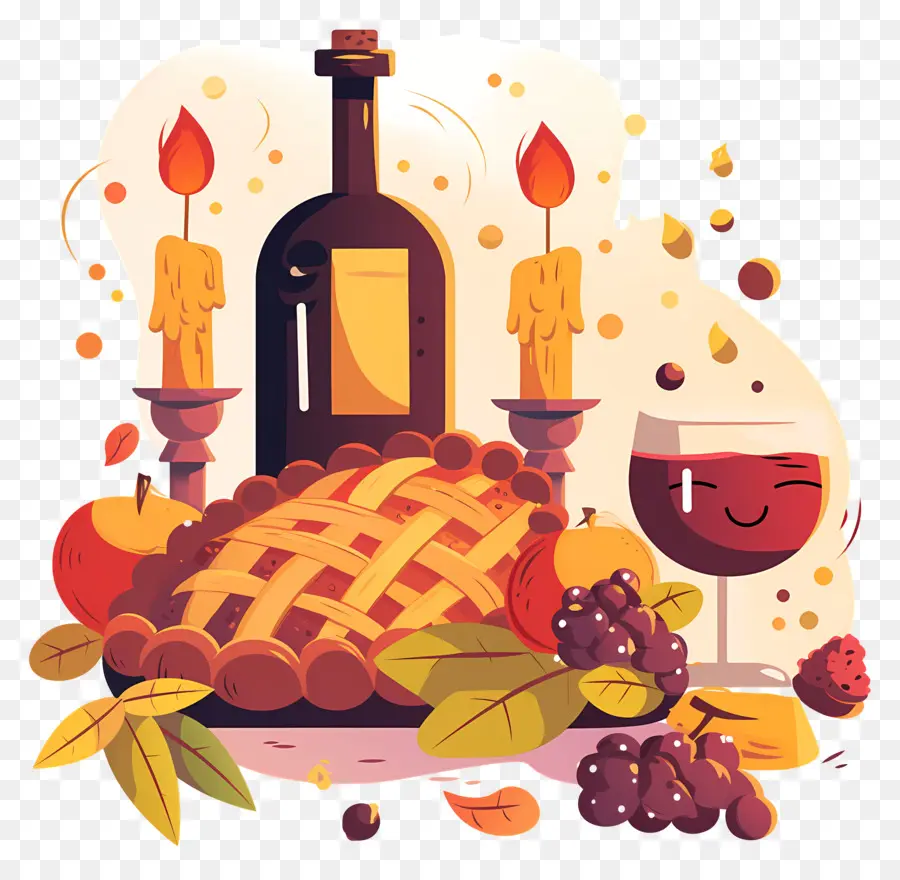 Comida De Acción De Gracias，Pastel Y Vino PNG