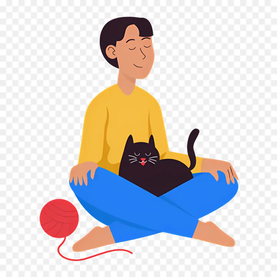 Meditación，Persona Meditando Con Gato PNG