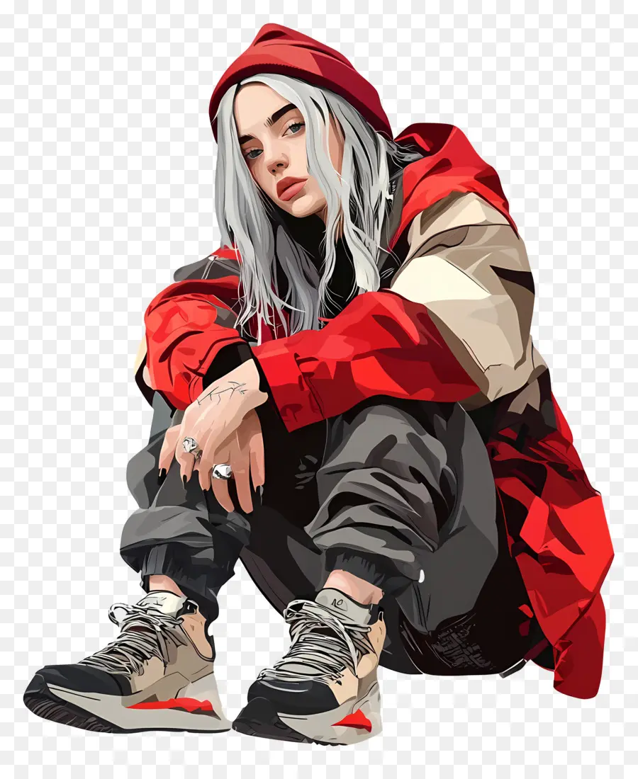 Billie Eilish，Personaje Sentado En Rojo PNG