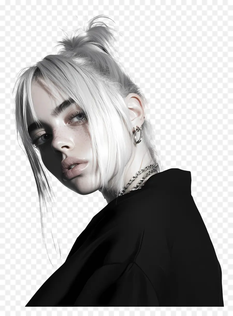 Billie Eilish，Retrato En Blanco Y Negro PNG