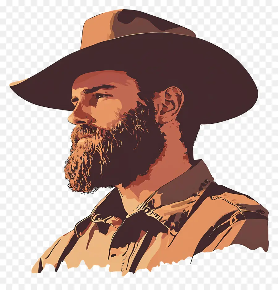 Vaquero，Hombre Barbudo Con Sombrero PNG