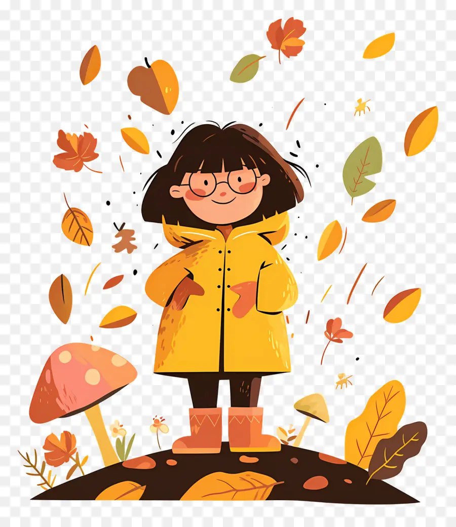 Fondo De Otoño，Chica Con Abrigo Amarillo PNG