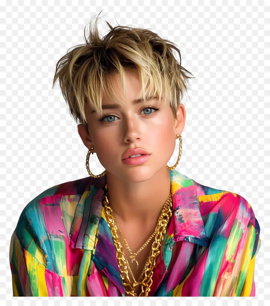 Miley Ciro，Mujer De Moda Colorida PNG