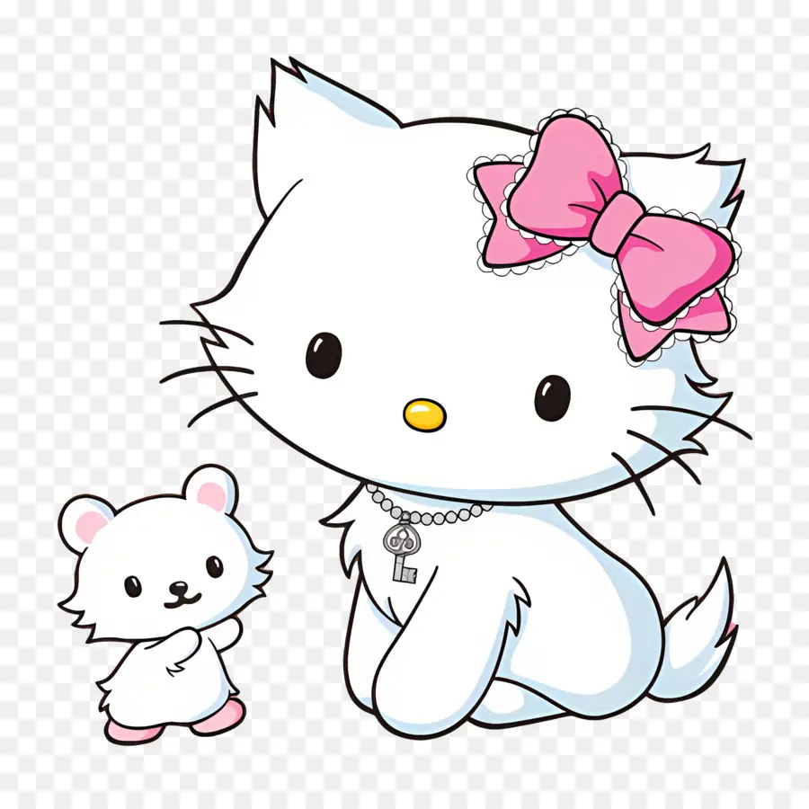 Gatito Encantador，Gato Blanco Con Lazo Rosa PNG