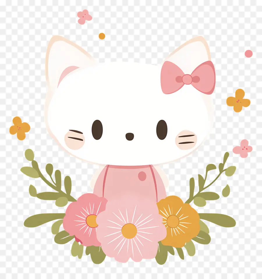 Pegatina De Hola Kitty，Gato Blanco Con Flores PNG