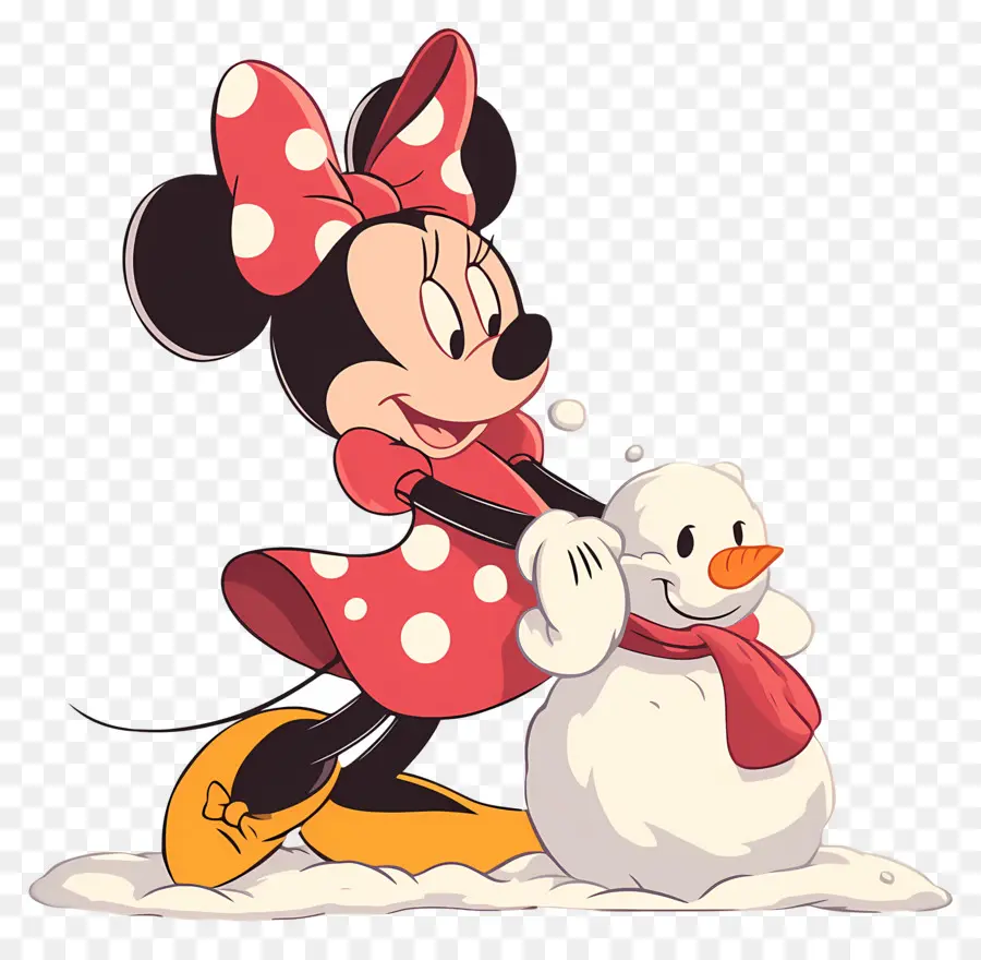 Minnie Ratón，Minnie Mouse Con Muñeco De Nieve PNG