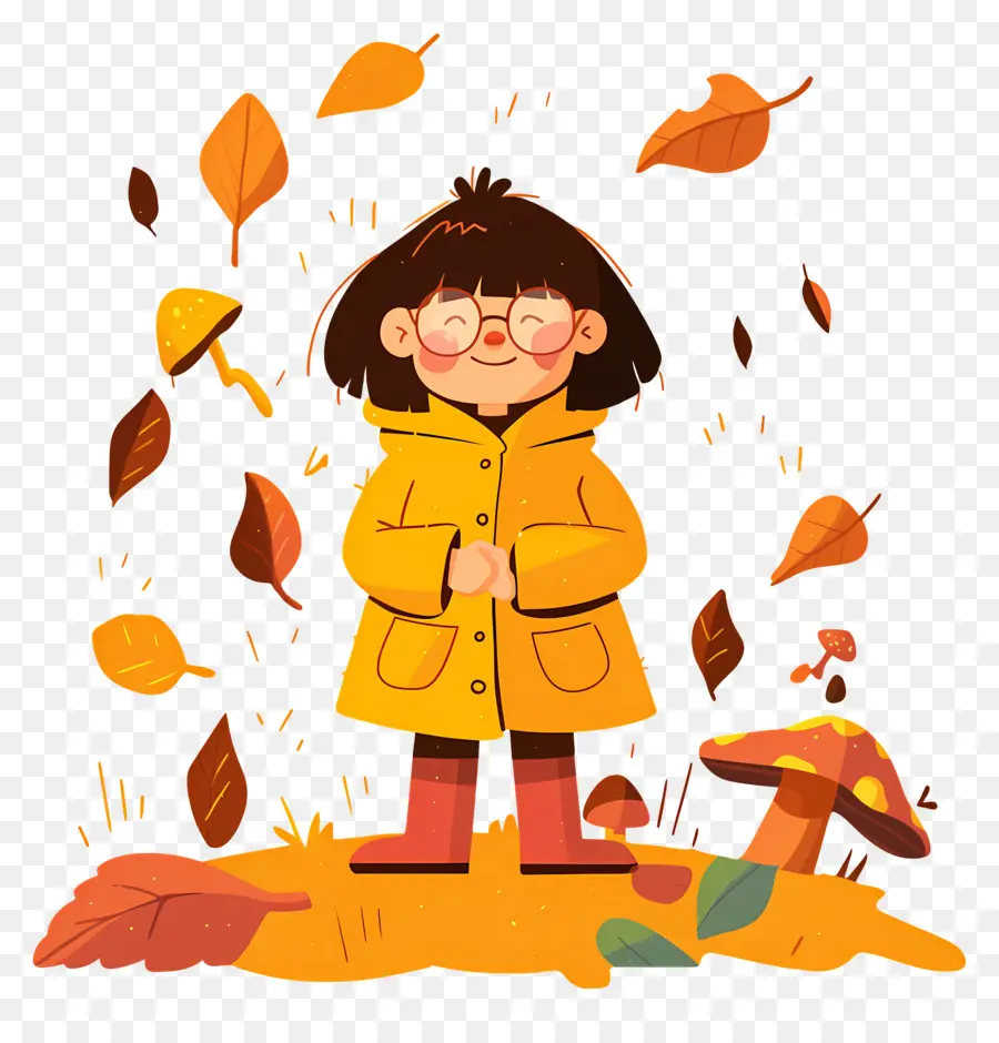 Fondo De Otoño，Chica Con Abrigo Amarillo PNG