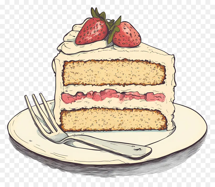 Rebanada De Pastel，Rebanada De Pastel Ilustrada Con Fresas PNG