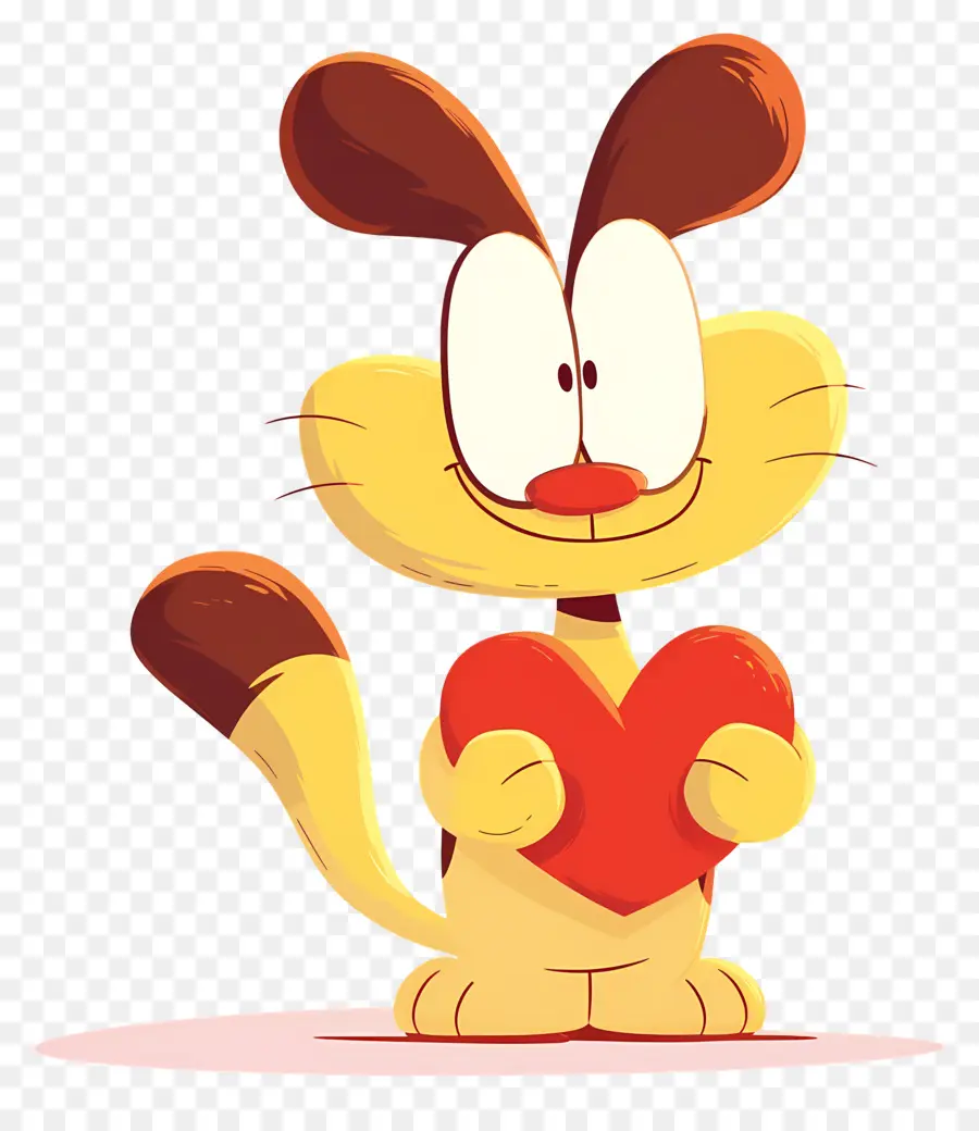 Personaje De Dibujos Animados，Gato Amarillo De Dibujos Animados Con Corazón PNG