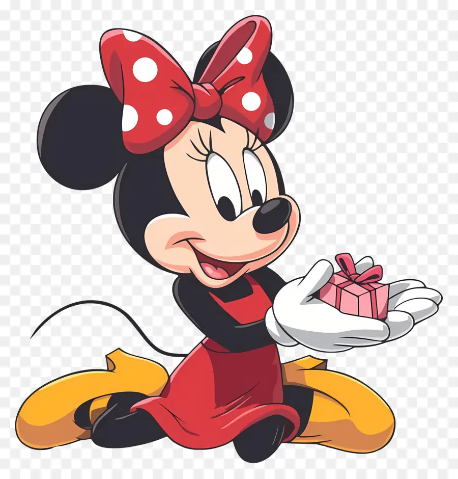 Minnie Ratón，Ratón De Dibujos Animados Con Regalo PNG