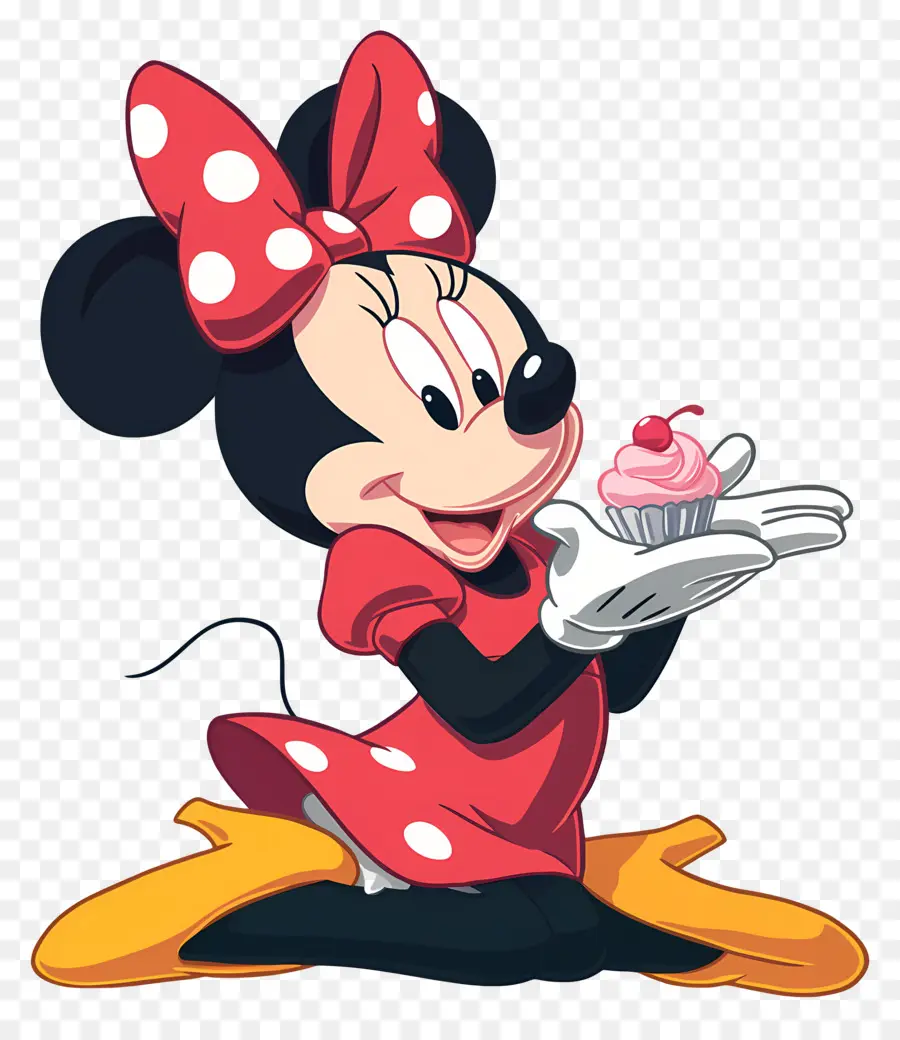 Minnie Ratón，Ratón De Dibujos Animados Con Cupcake PNG