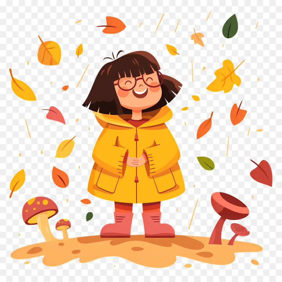 Fondo De Otoño，Chica Con Abrigo Amarillo PNG