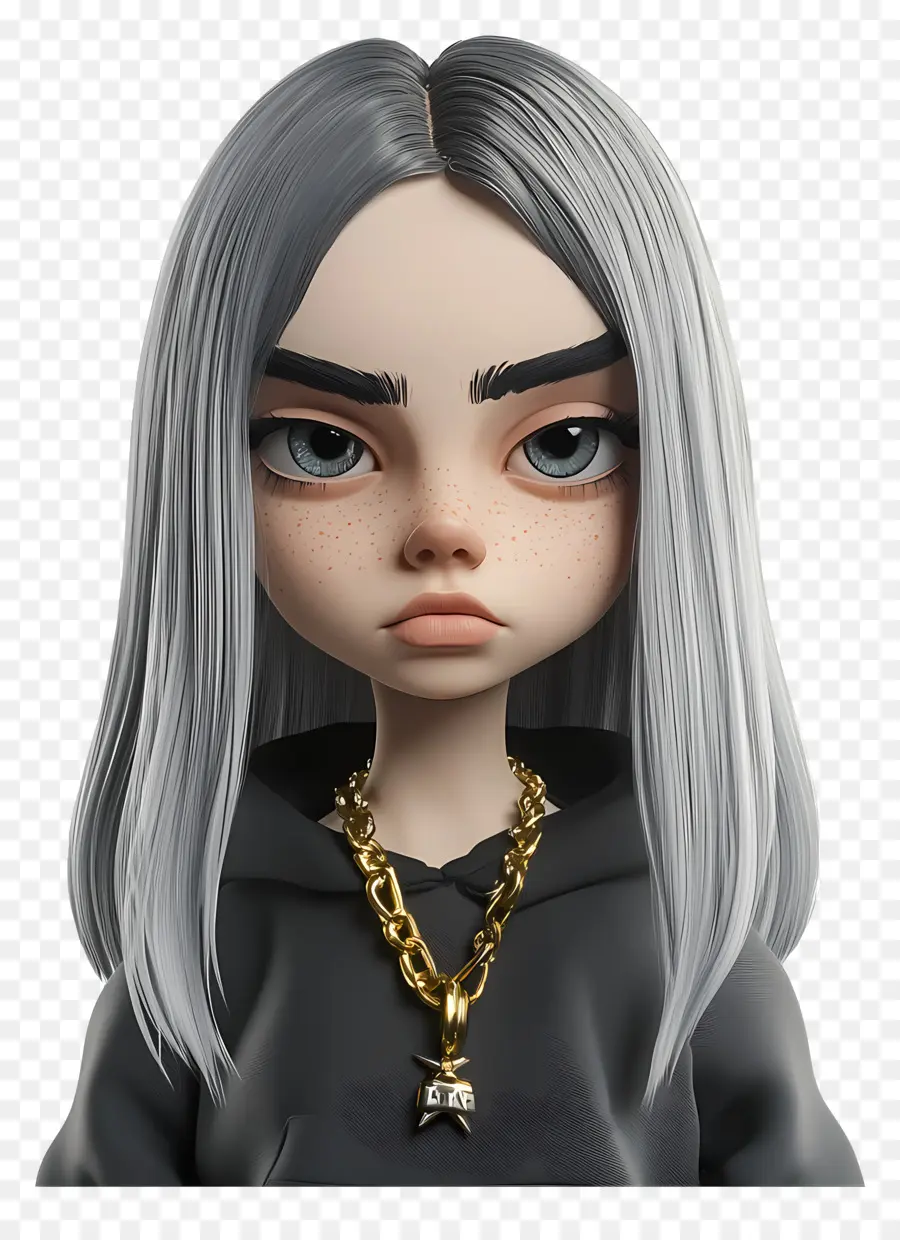 Billie Eilish，Personaje 3d Con Pelo Gris PNG