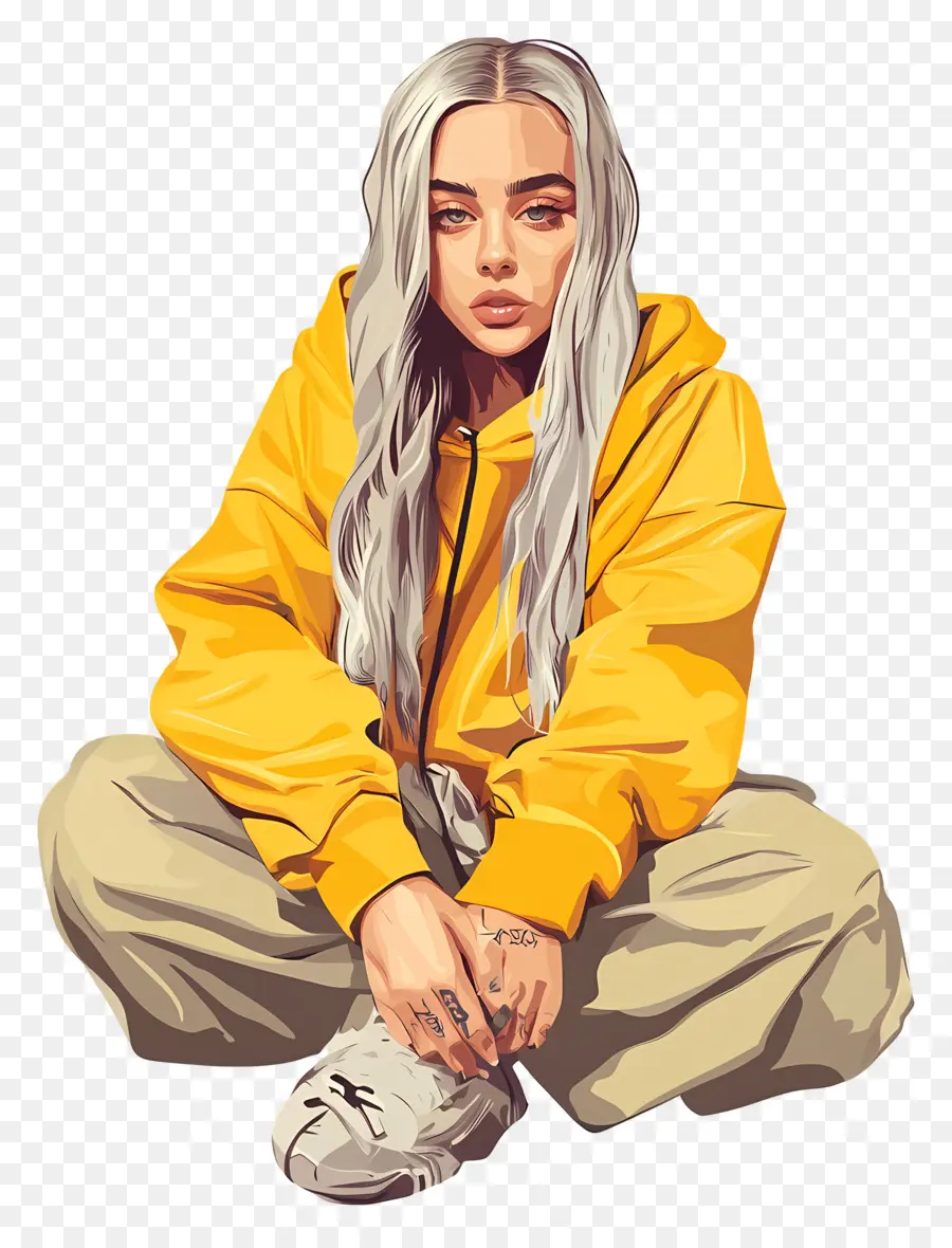 Billie Eilish，Persona Con Sudadera Con Capucha Amarilla PNG