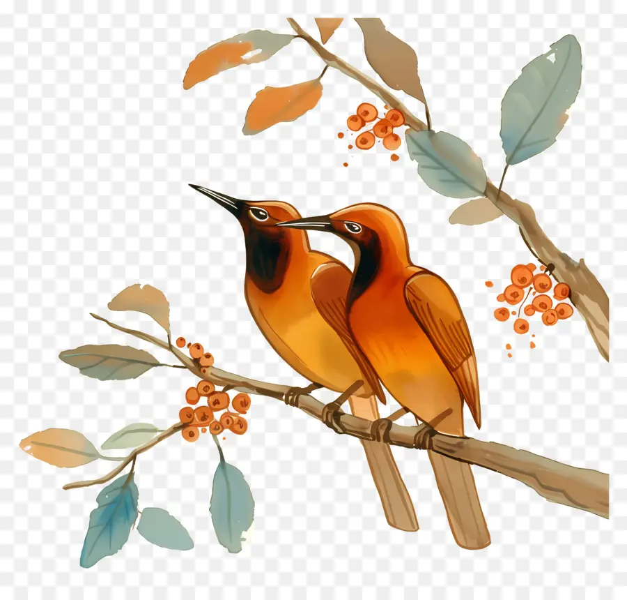 árbol Con Pájaros，Aves En Rama PNG