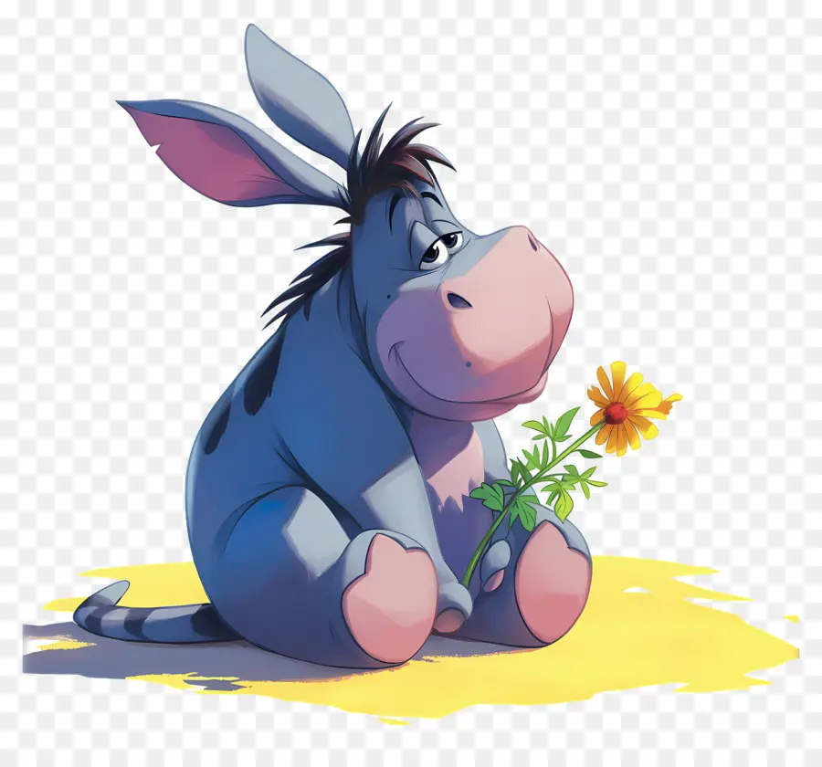 Eeyore，Burro Con Flor PNG