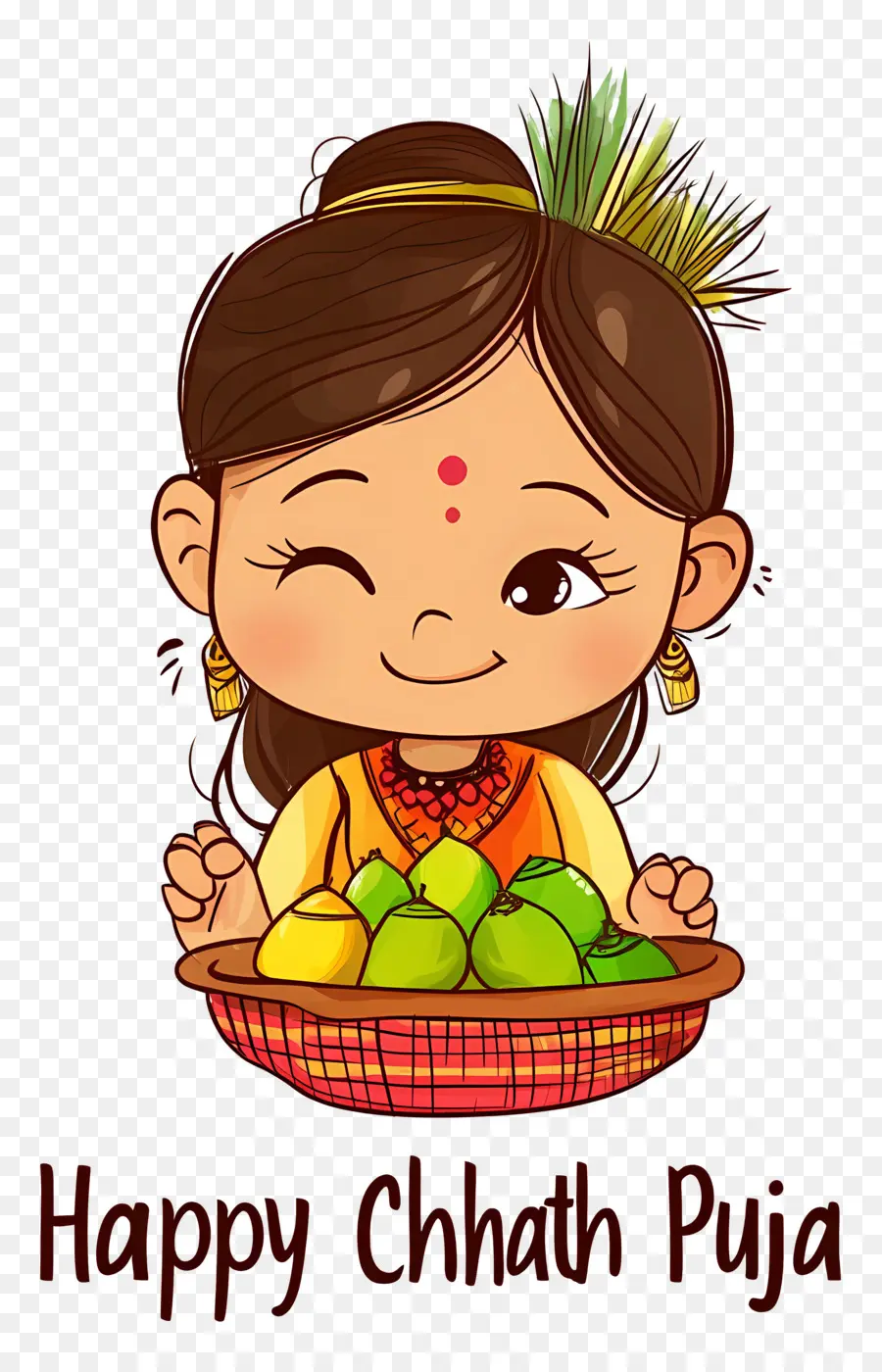 Feliz Chhath Puja，Niña Con Frutas PNG