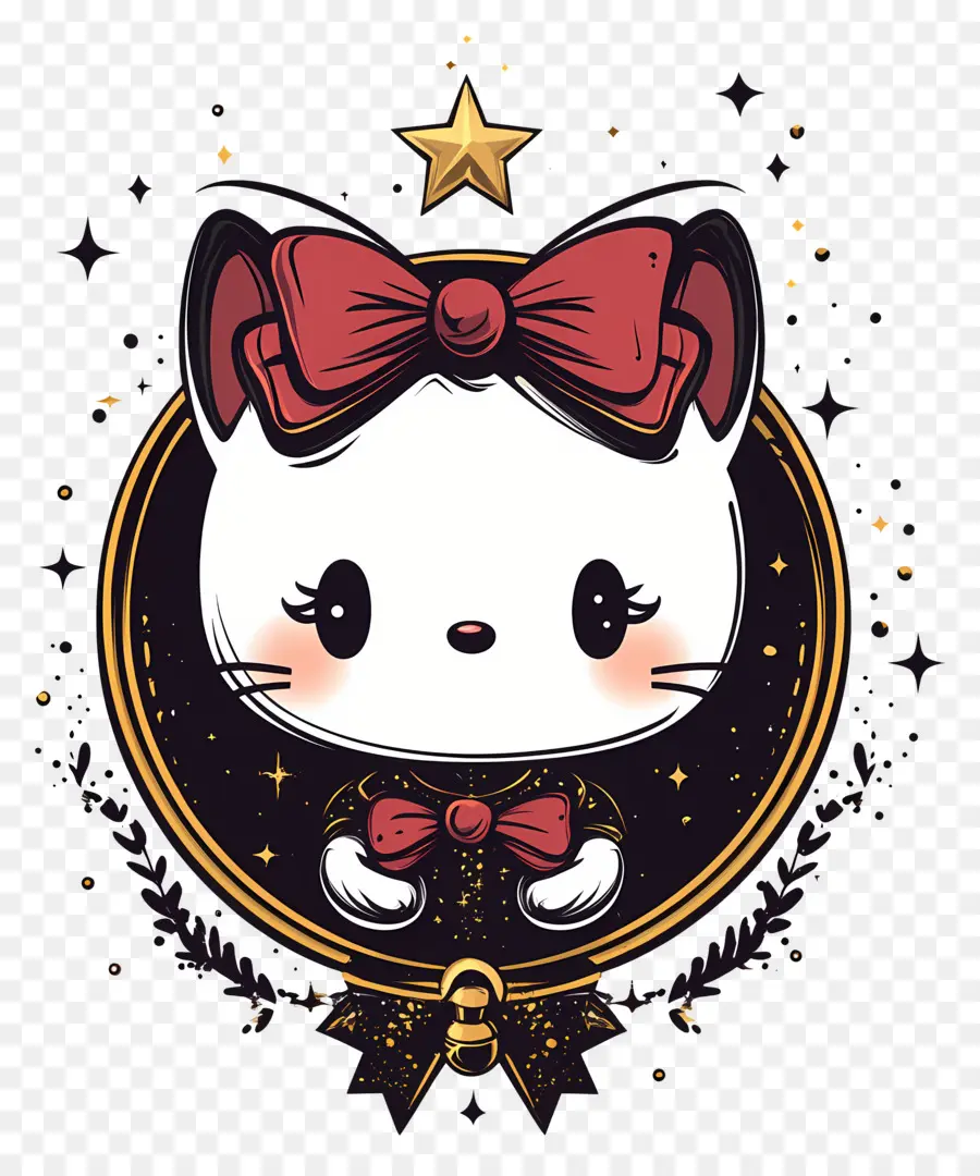 Pegatina De Hola Kitty，Gato Con Estrella PNG