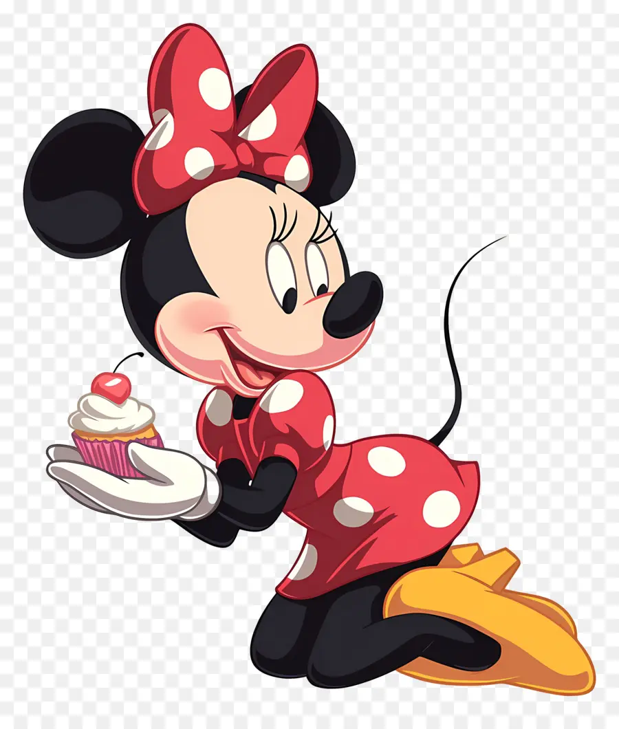 Minnie Ratón，Ratón De Dibujos Animados Con Cupcake PNG