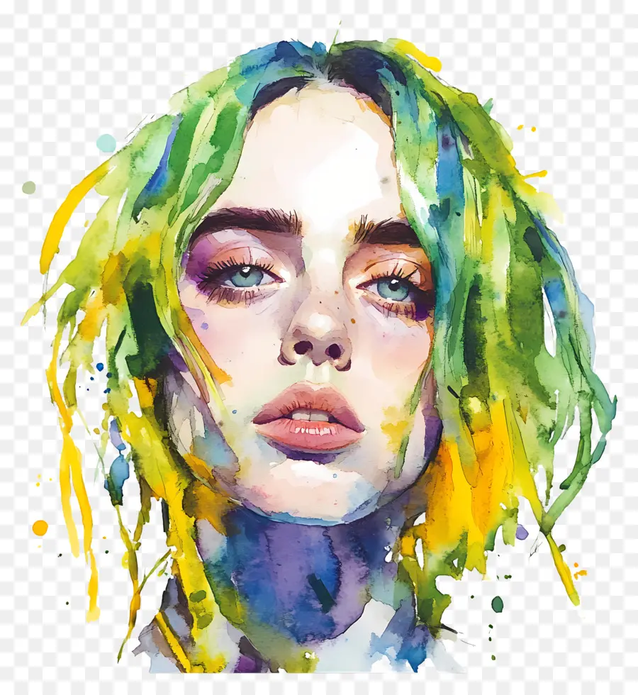 Billie Eilish，Retrato En Acuarela PNG