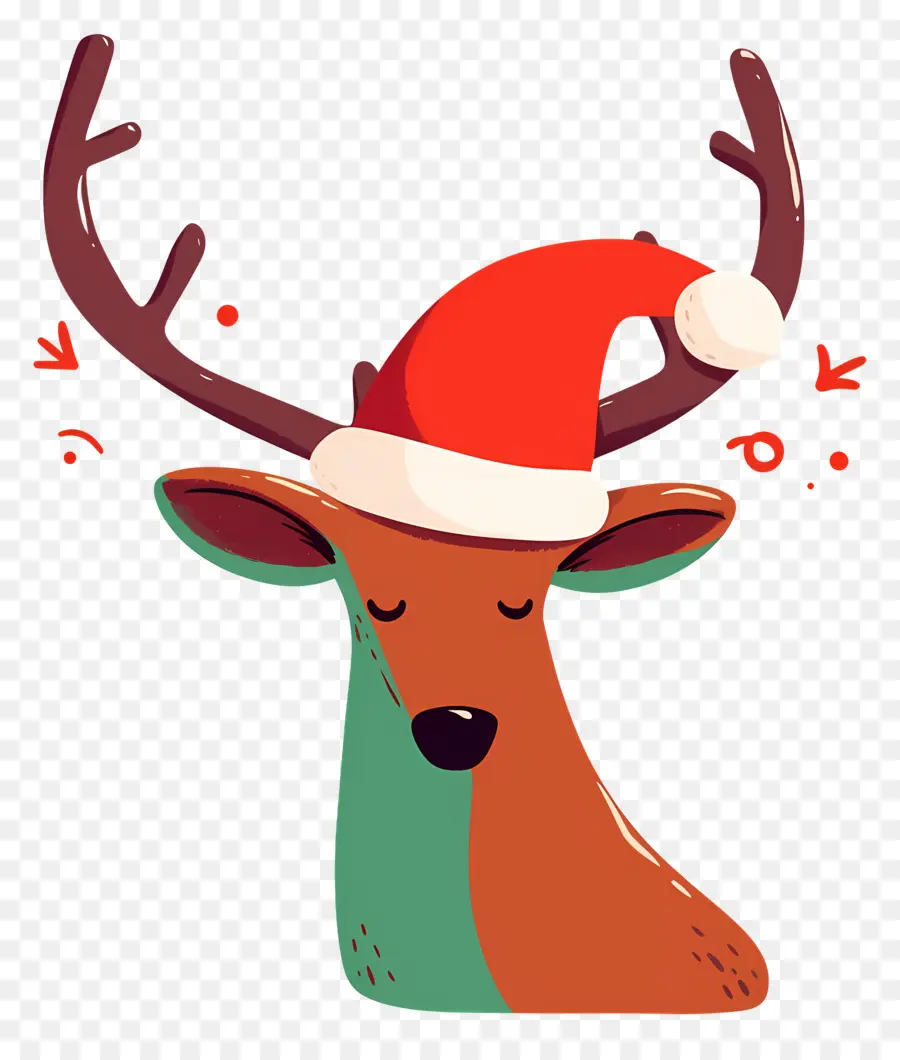 Ciervo De Navidad，Reno Con Gorro De Papá Noel PNG