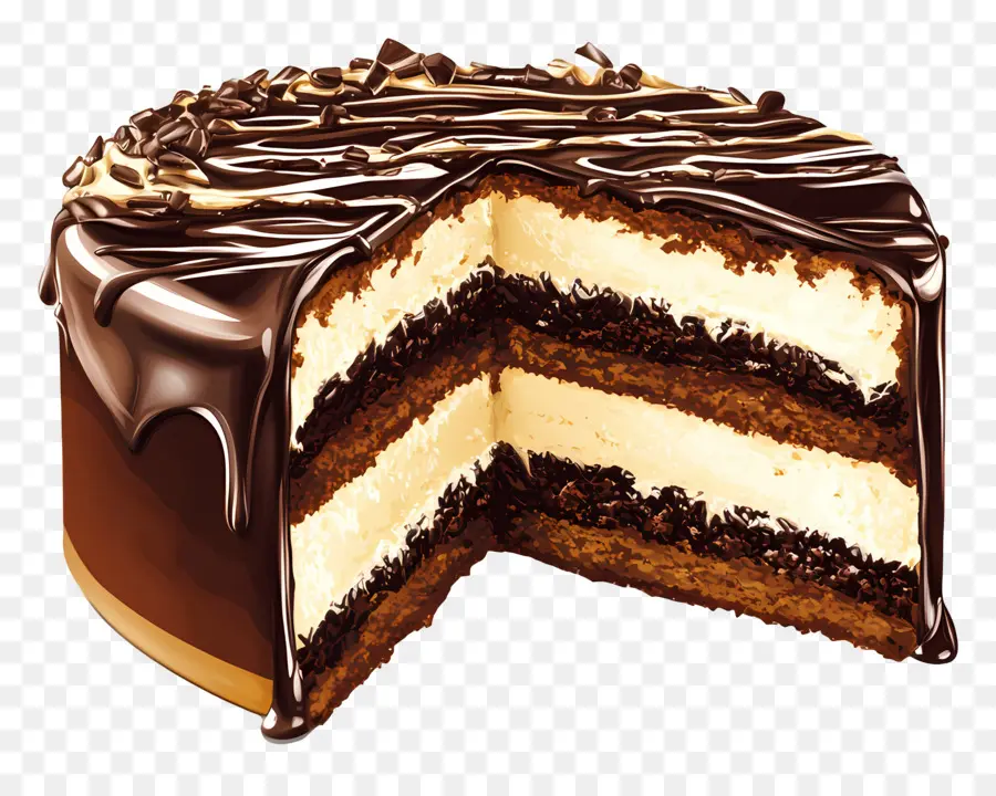 Rebanada De Pastel，Pastel De Chocolate Entero Con Una Rodaja Recortada PNG