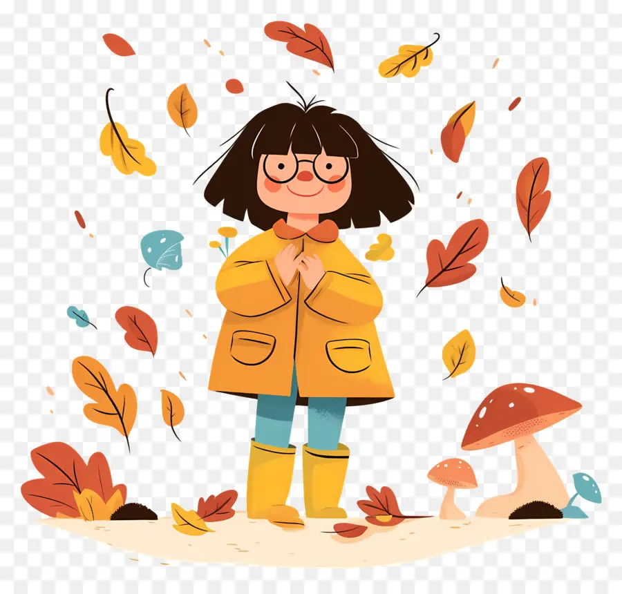 Fondo De Otoño，Chica Con Abrigo Amarillo PNG