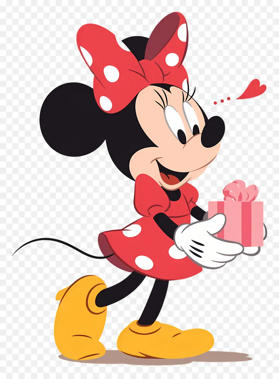 Minnie Ratón，Ratón De Dibujos Animados Con Regalo PNG