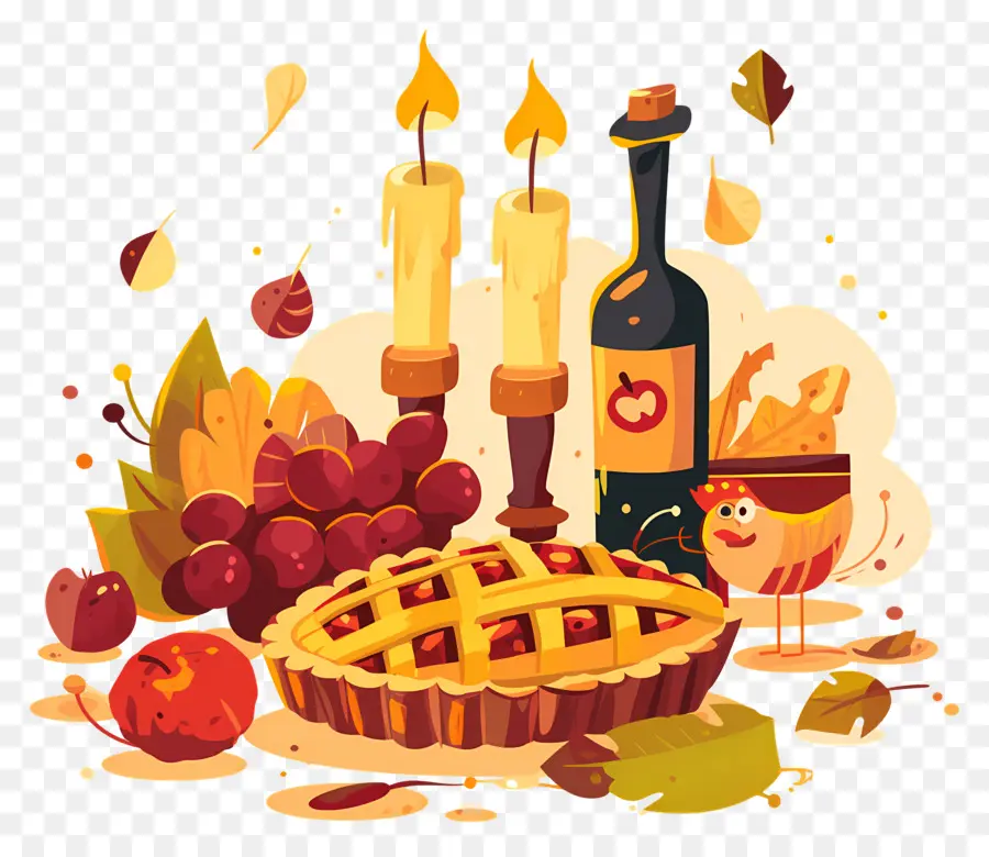 Comida De Acción De Gracias，Pastel De Otoño Y Vino PNG