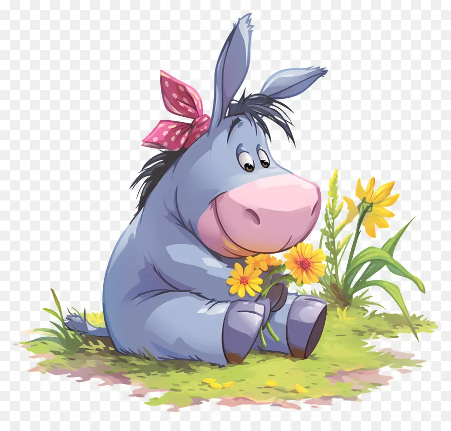 Eeyore，Burro Con Flor PNG