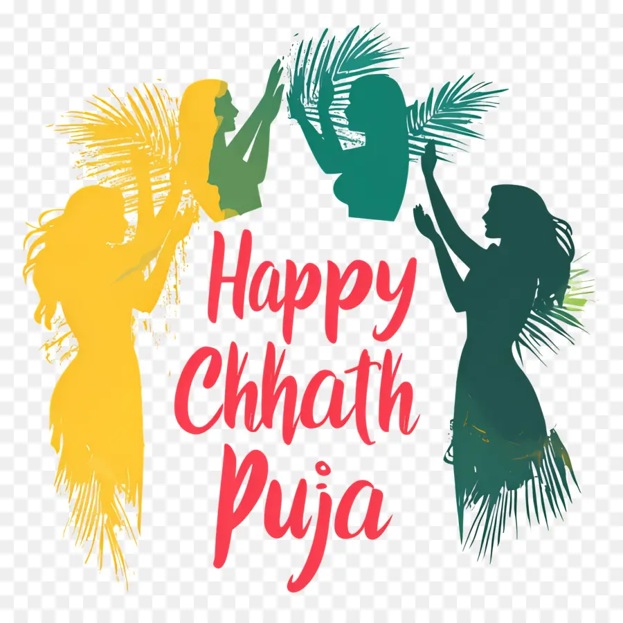 Feliz Chhath Puja，Siluetas Con Hojas PNG