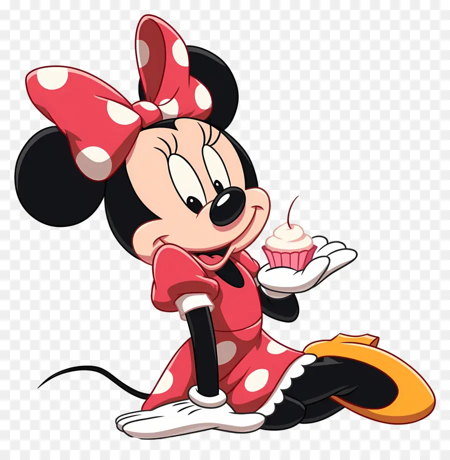 Minnie Ratón，Ratón De Dibujos Animados Con Cupcake PNG