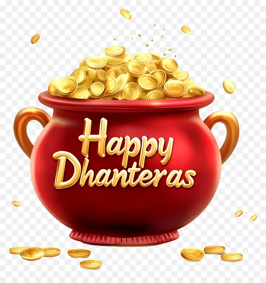 Felices Dhanteras，Olla Roja De Monedas De Oro PNG