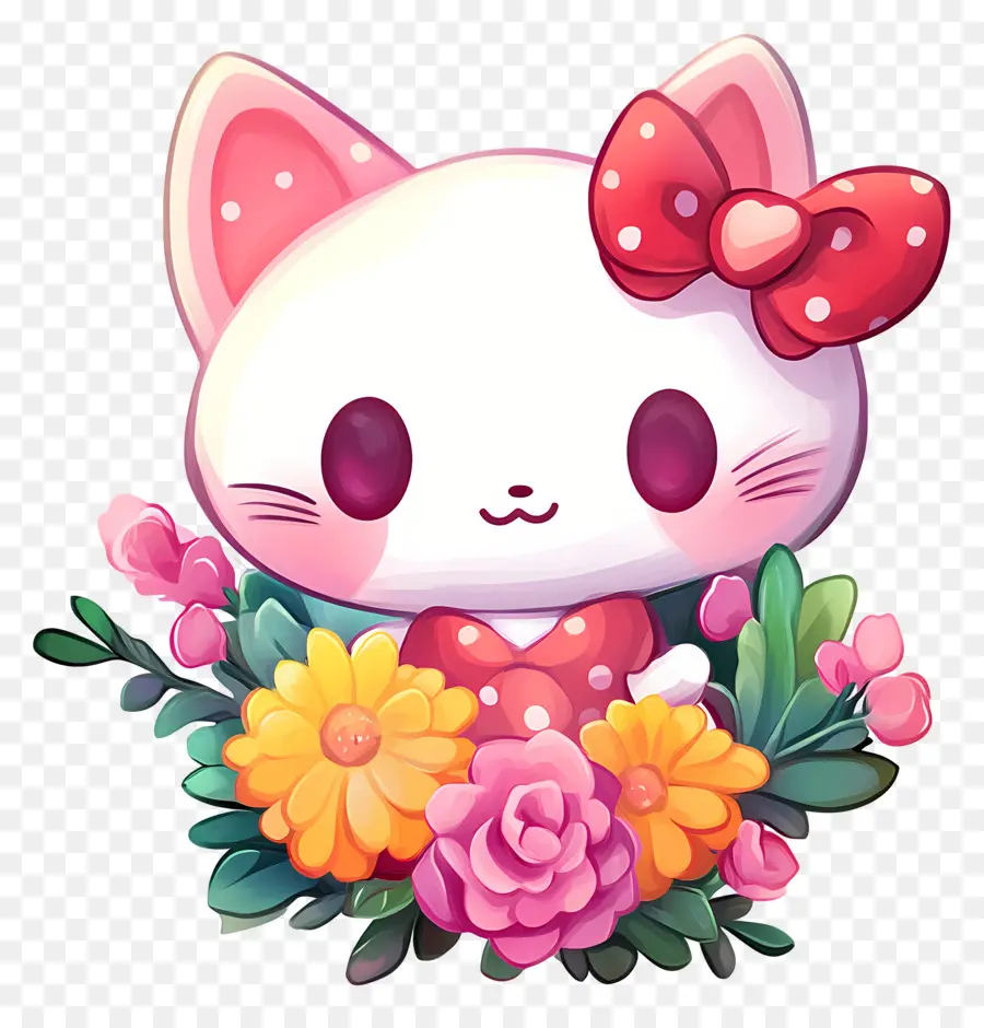 Pegatina De Hola Kitty，Gato Con Flores PNG