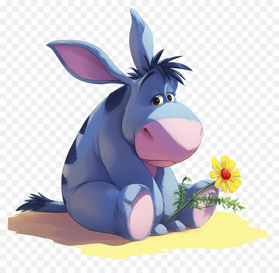 Eeyore，Burro Con Flor PNG