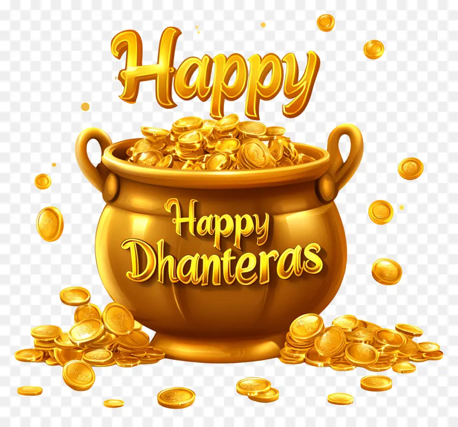 Felices Dhanteras，Olla Roja De Monedas De Oro PNG