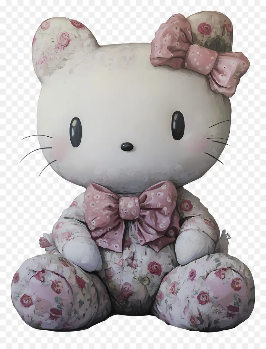 Pegatina De Hola Kitty，Gato Con Estampado Floral PNG