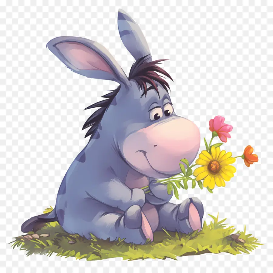 Eeyore，Burro Con Flor PNG