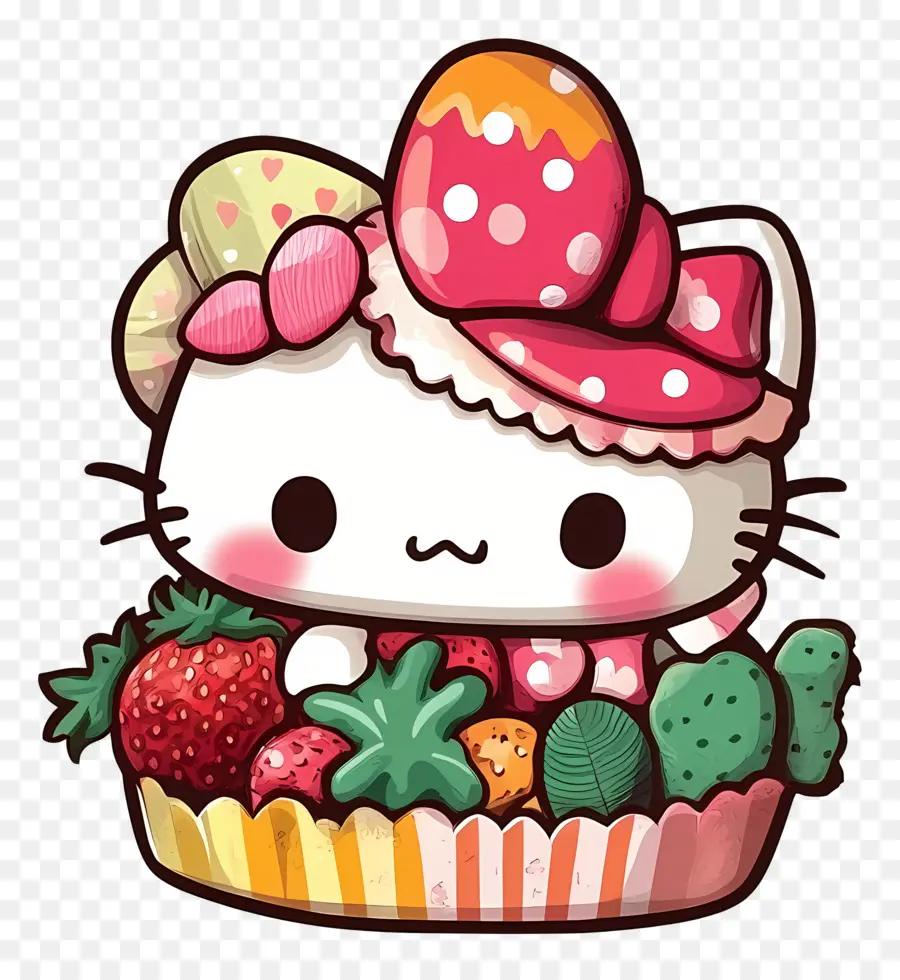 Pegatina De Hola Kitty，Gato Con Fruta PNG